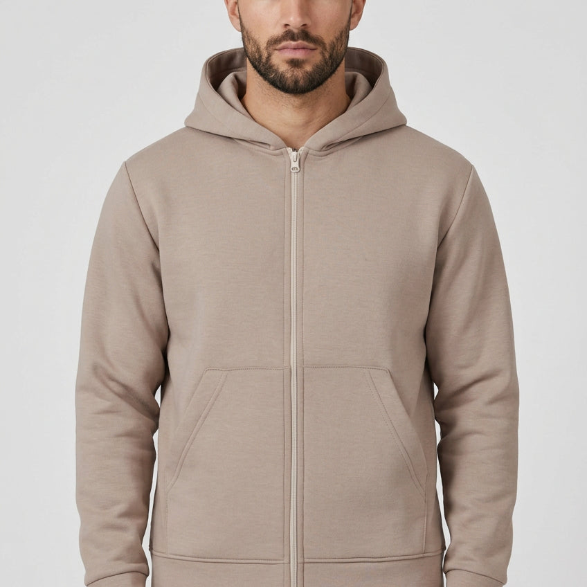 Felpa con cappuccio full_zip Taupe