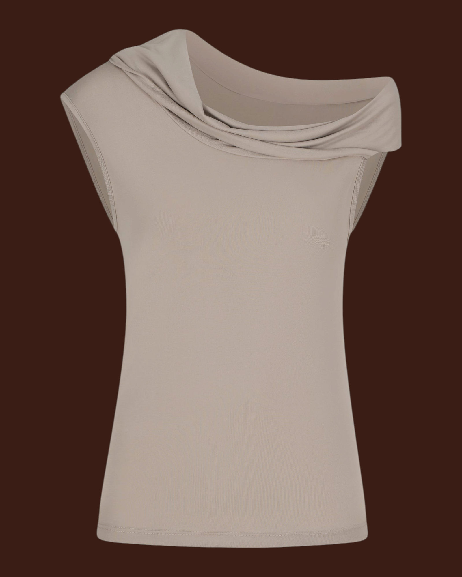 Maglia monospalla Madison Shop color tortora in viscosa con scollo a barchetta drappeggiato e design senza maniche