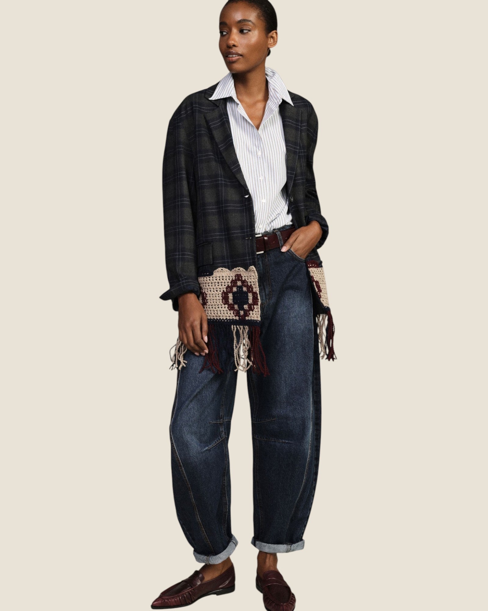 Jeans balloon fit con cuciture a contrasto Denim