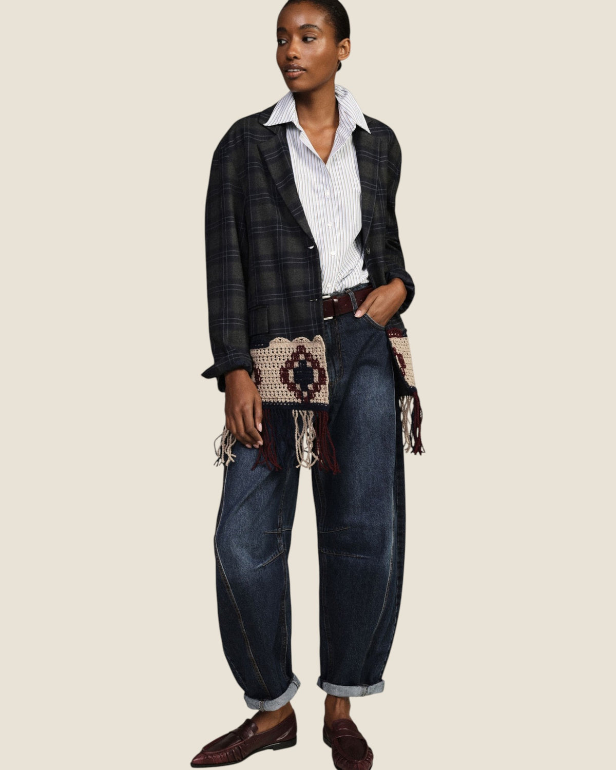 Jeans balloon fit con cuciture a contrasto Denim