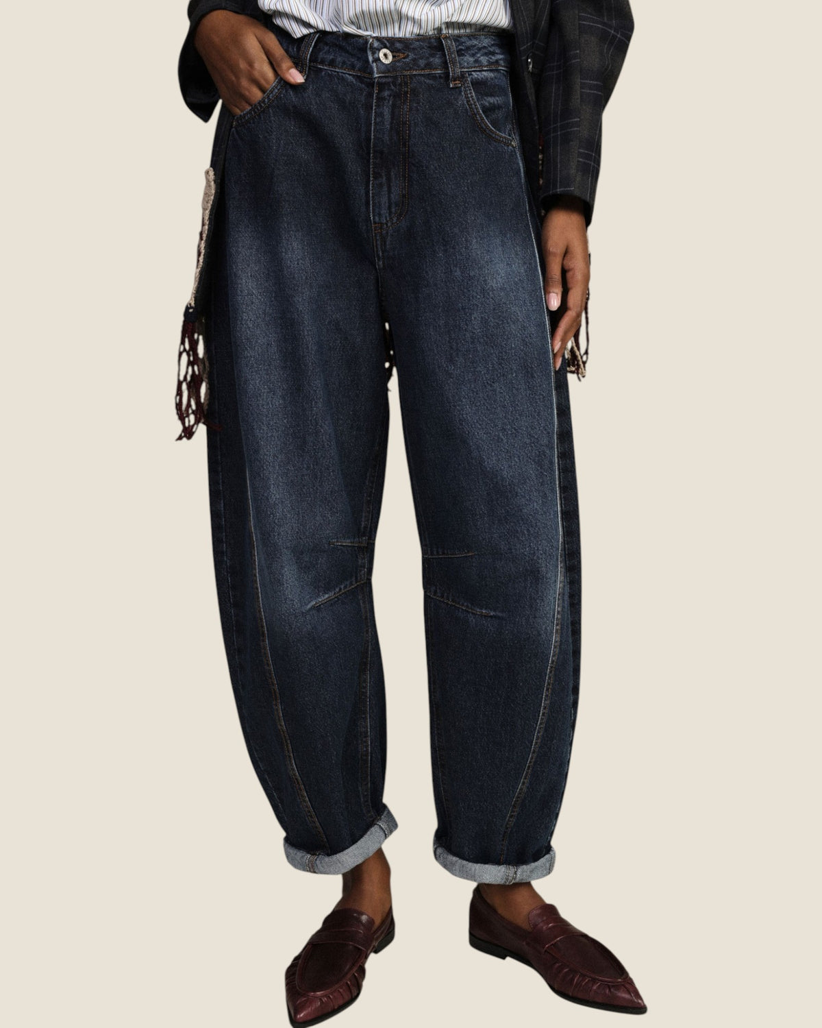 Jeans balloon fit con cuciture a contrasto Denim