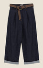 Jeans ampi con risvolto e cintura annodata Denim