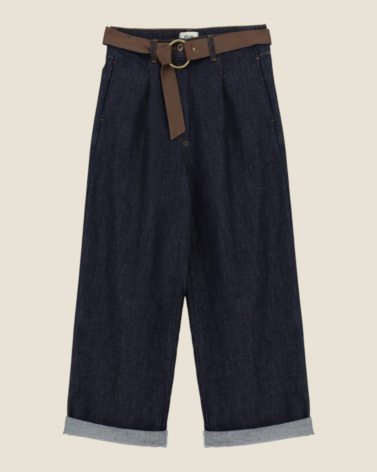 Jeans ampi con risvolto e cintura annodata Denim