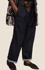 Jeans ampi con risvolto e cintura annodata Denim