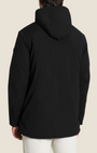 Vista posteriore del parka nero Ragno Piumerino di Madison Shop con cappuccio, realizzato in lana termoregolante.