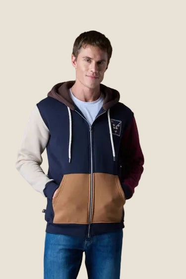 Felpa con Cappuccio e Zip 4 Color Block