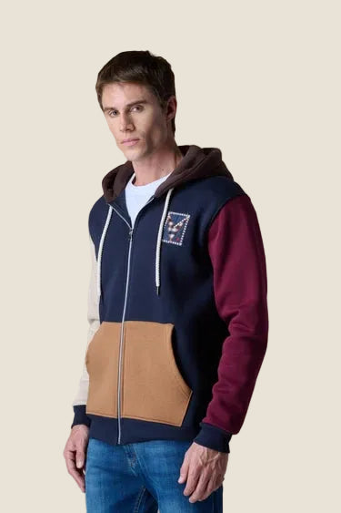 Felpa con Cappuccio e Zip 4 Color Block