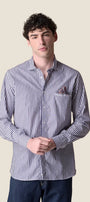 V2 - Camicia Rigata Blu con Pochette e dettagli in tessuto