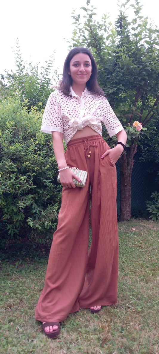 Dixie-Pantalone a palazzo con dettaglio in legno 