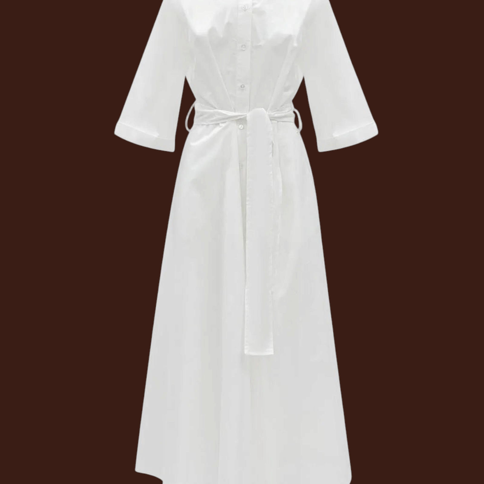 Abito camicia lungo bianco in cotone Madison Shop con cintura in vita e maniche a tre quarti