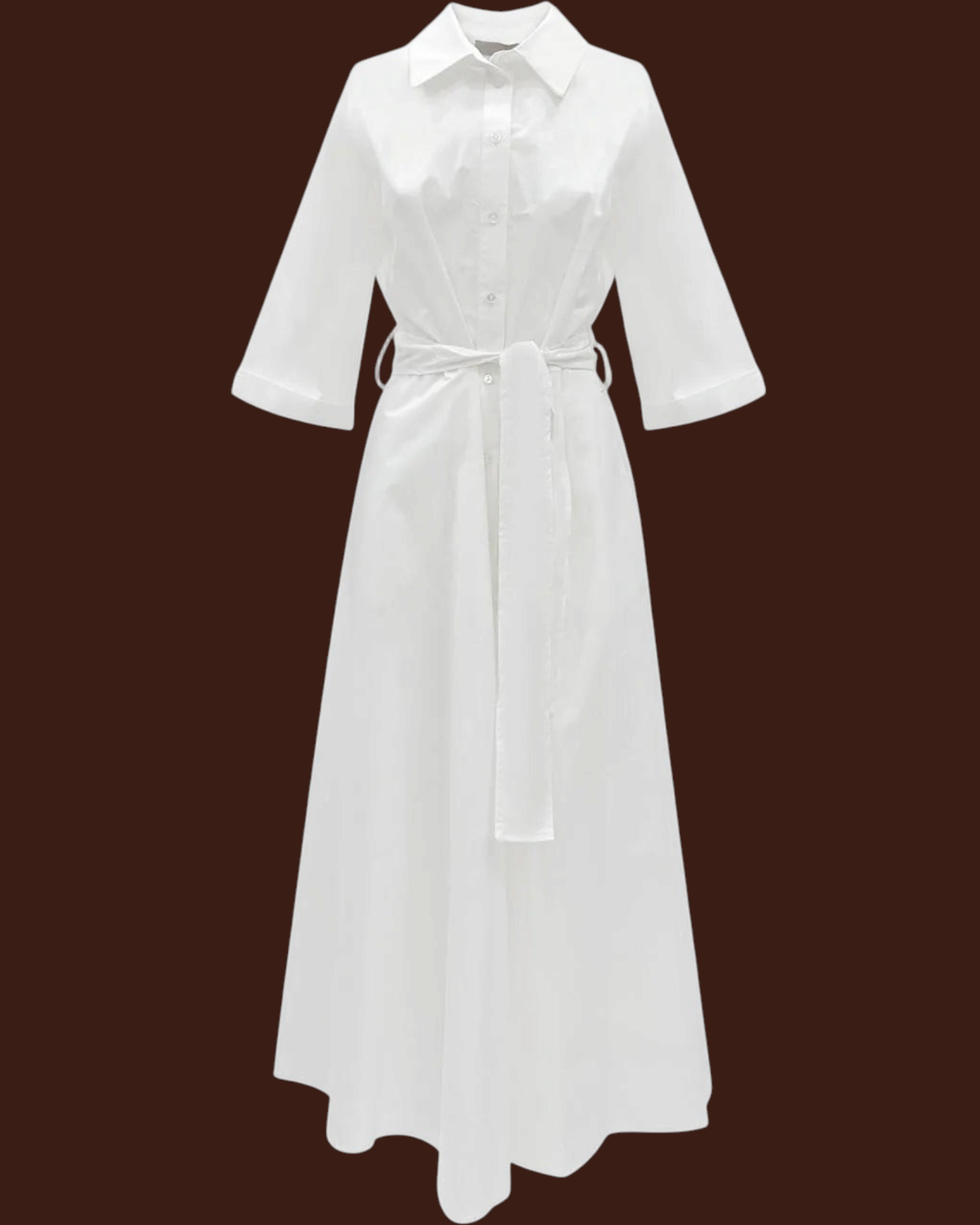 Abito camicia lungo bianco in cotone Madison Shop con cintura in vita e maniche a tre quarti