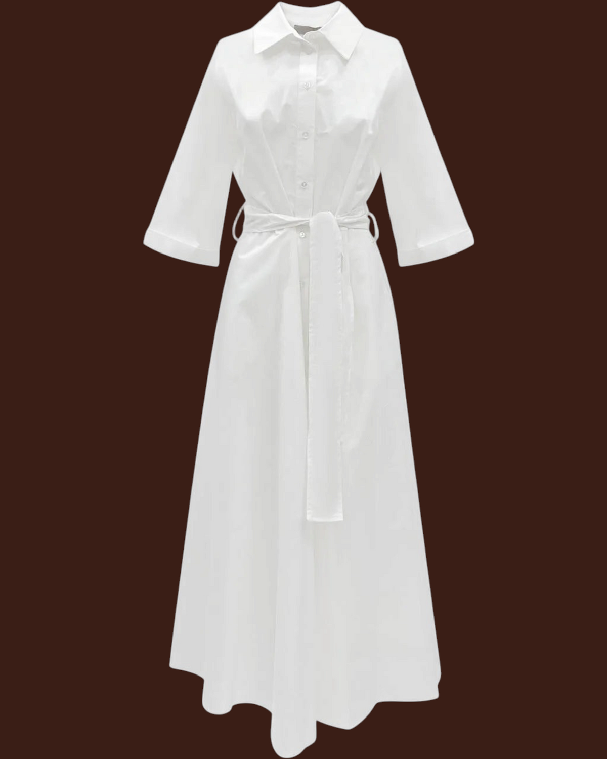 Abito camicia lungo bianco in cotone Madison Shop con cintura in vita e maniche a tre quarti