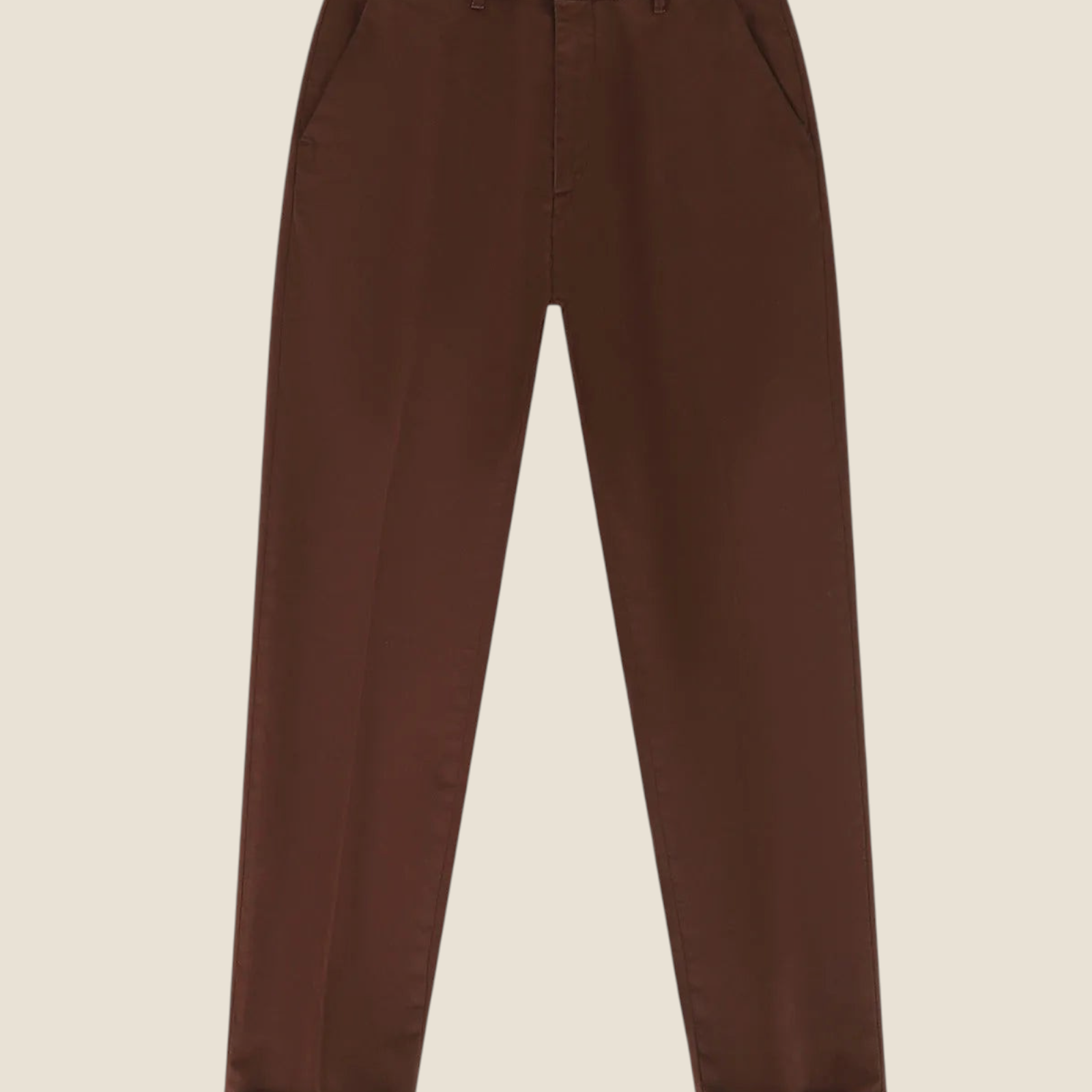 Madison Shop brown slim fit chino trousers in cotton blend with a tapered leg and cuffed hem