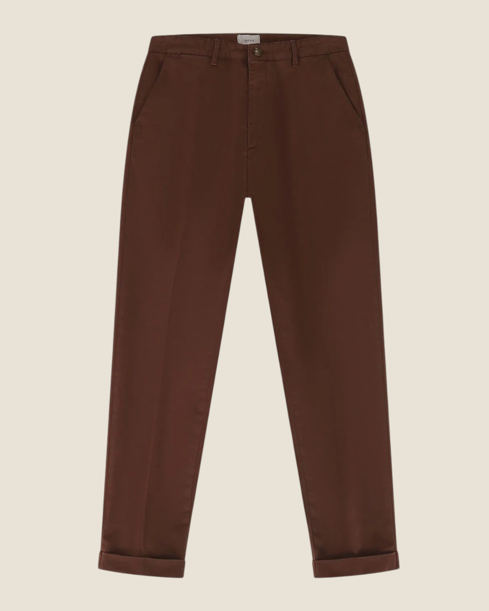 Madison Shop brown slim fit chino trousers in cotton blend with a tapered leg and cuffed hem