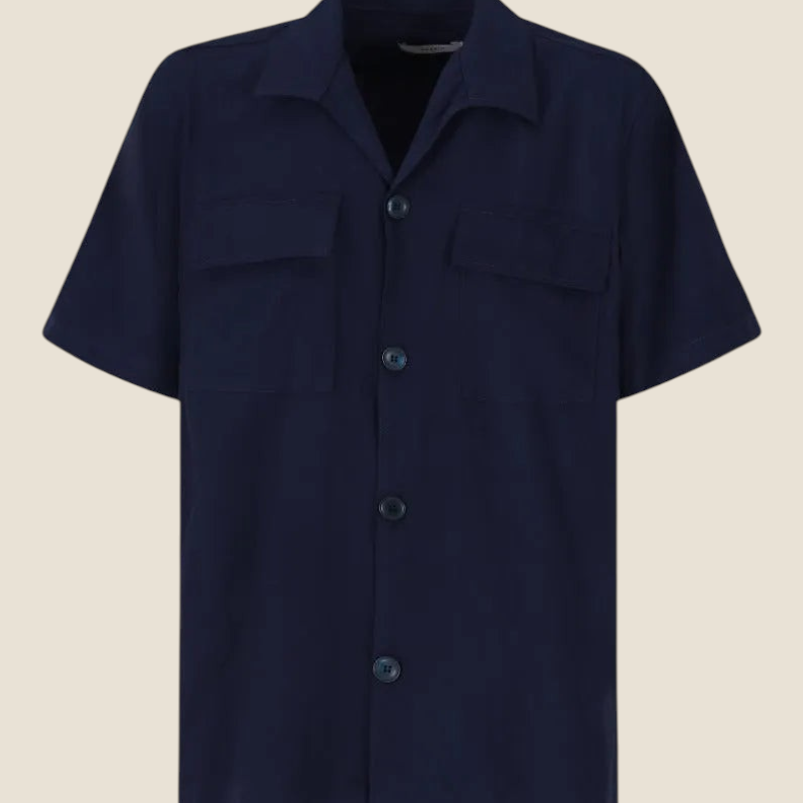 Camicia a maniche corte blu navy Madison Shop in viscosa e nylon con colletto a revers e tasche frontali utility