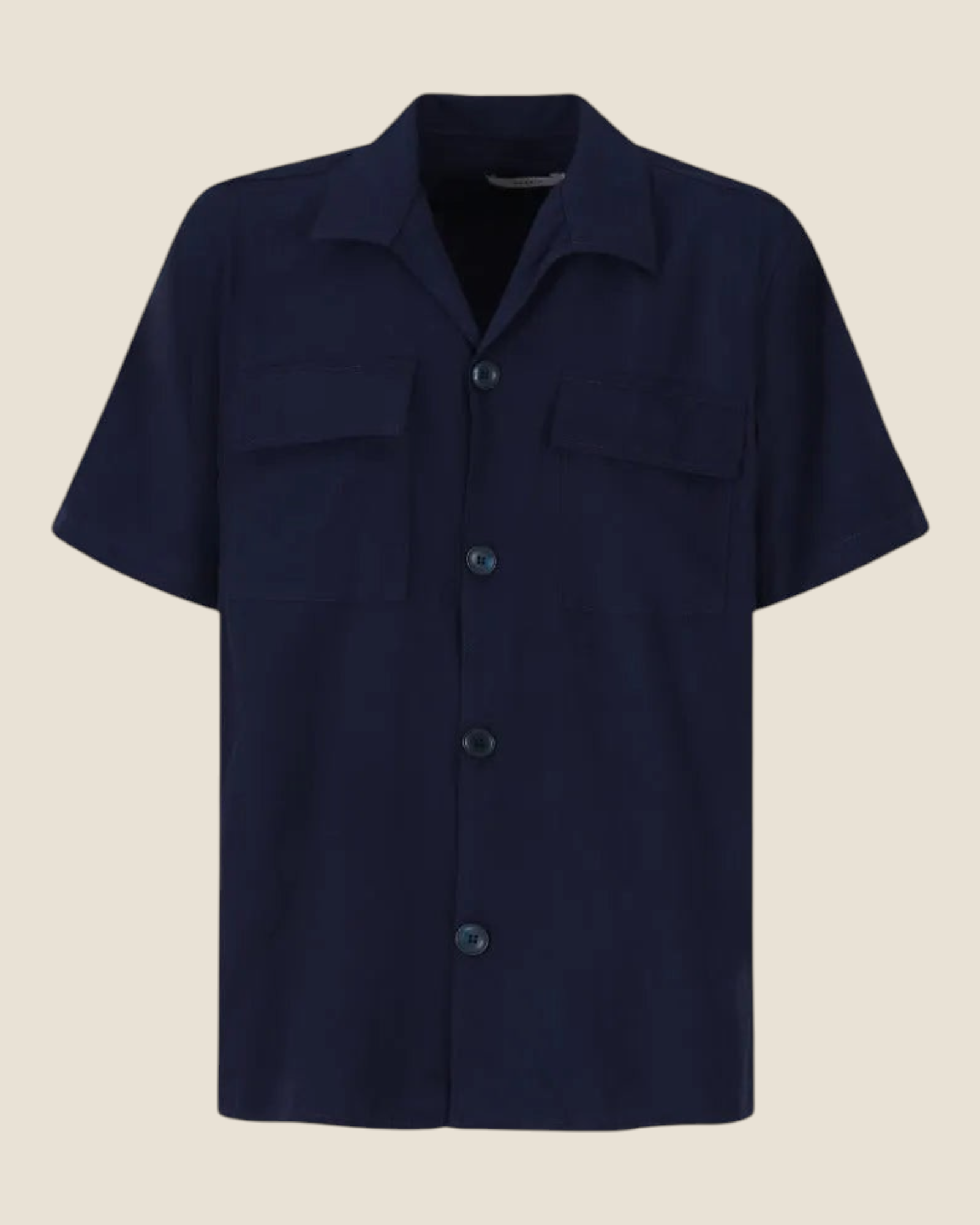 Camicia a maniche corte blu navy Madison Shop in viscosa e nylon con colletto a revers e tasche frontali utility