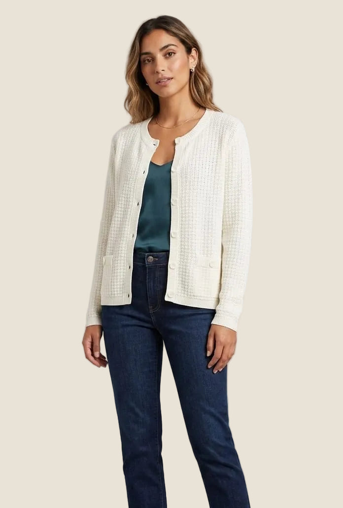Isa B. - Cardigan Girocollo in Maglia Strutturata