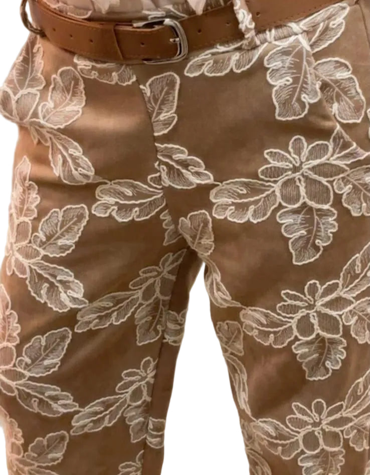 Dafne - Pantalone Sartoriale con Ricamo Floreale a Rilievo