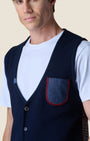 Gilet Monopetto Occhio di Pernice Premium con taschino Jeans e retro in tessuto V2 Blu (3)