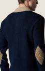 Cardigan Full Zip Costa Inglese con Toppe in velluto Ricamate Blu (1)