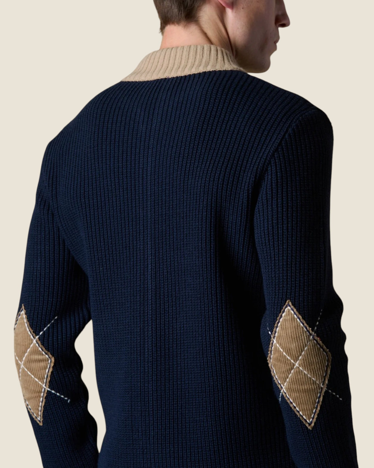 Cardigan Full Zip Costa Inglese con Toppe in velluto Ricamate Blu (1)