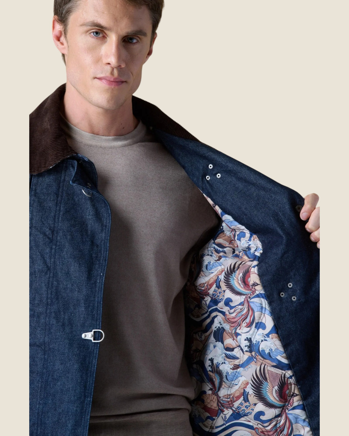 Sahariana Aviator Denim Lavaggio 0 imbottita con collo in Velluto e fodera interna in tessuto V2 (2)