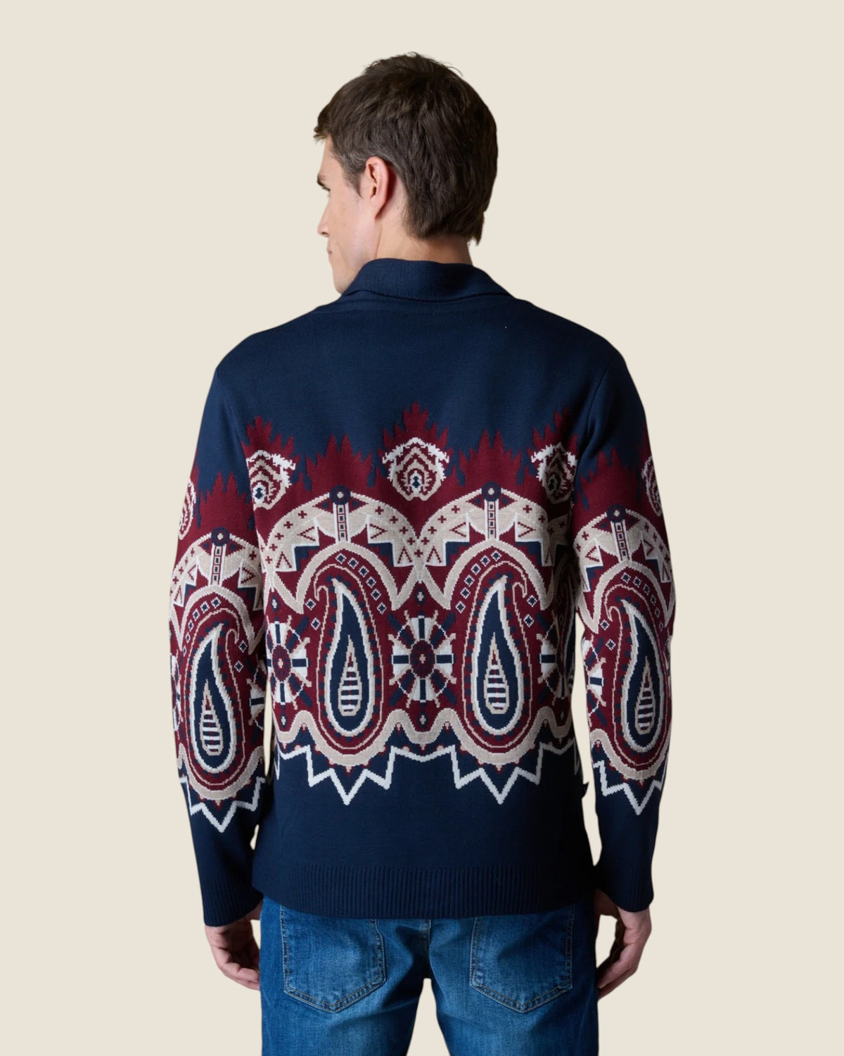Cardigan Sciallato con intarsio Jaquard Paisley Blu (5)