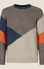 Maglione girocollo Madison Shop con design a blocchi di colore diagonali in toni marroni, blu e arancioni.