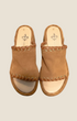 Madison Shop chestnut suede platform sandals with braided leather trim and gold metal eyelets.