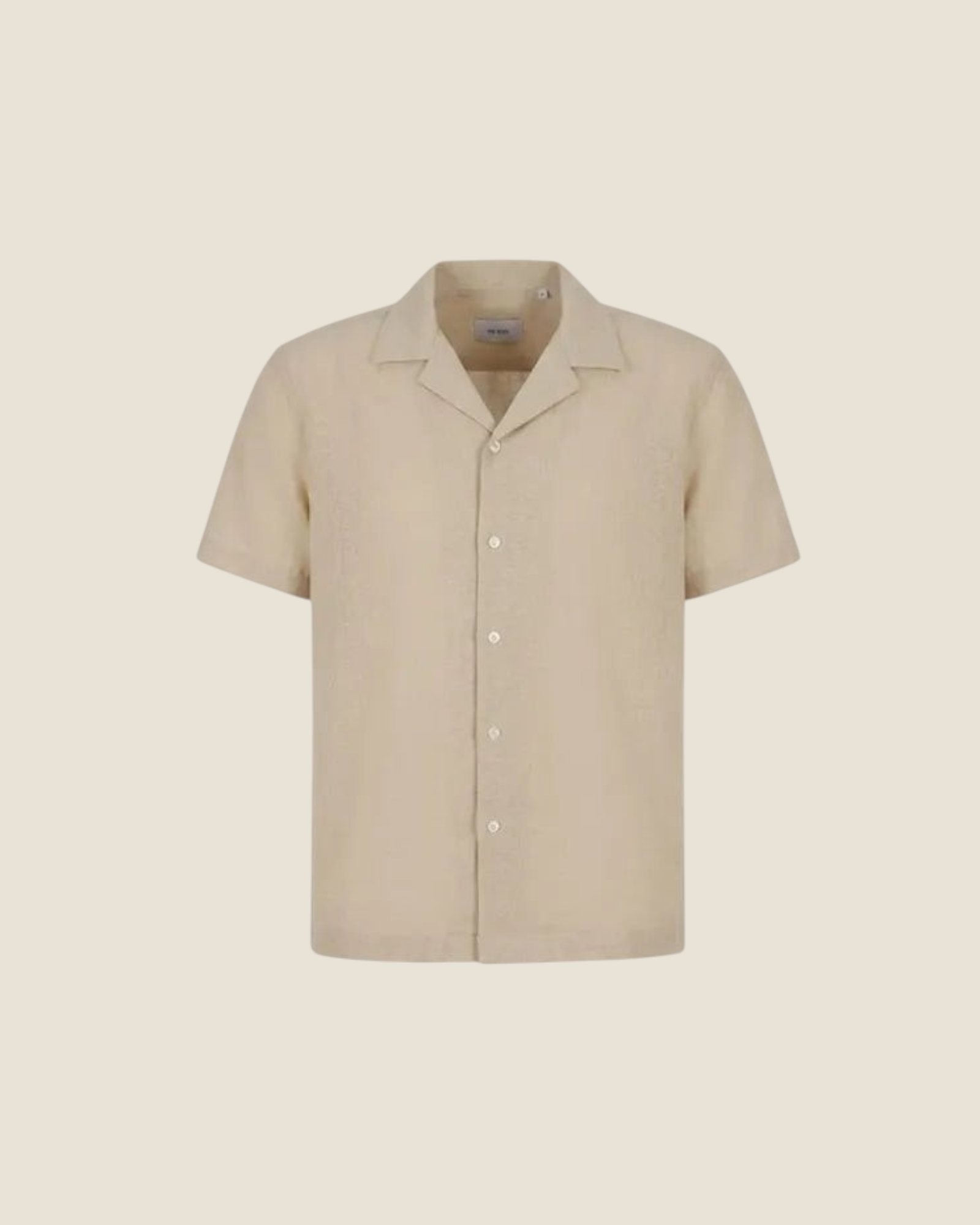 Madison Shop beige short-sleeve shirt with a classic collar and button-down front in a lightweight polyester fabric.