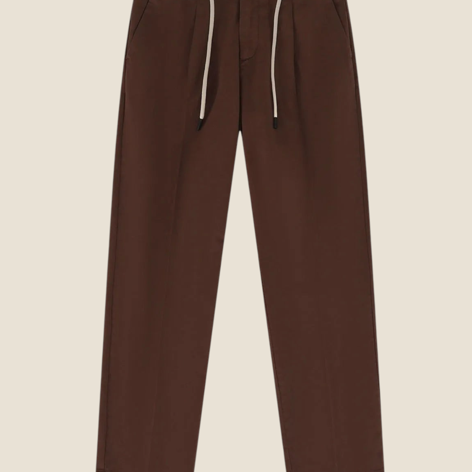 Madison Shop brown cotton chino trousers with front pleats and a contrasting drawstring waist for a smart-casual look.