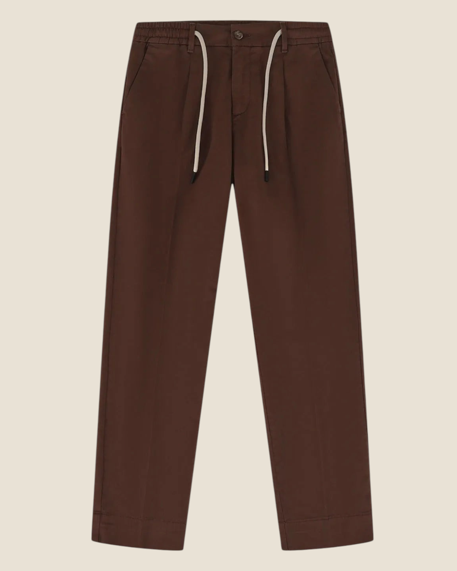 Madison Shop brown cotton chino trousers with front pleats and a contrasting drawstring waist for a smart-casual look.