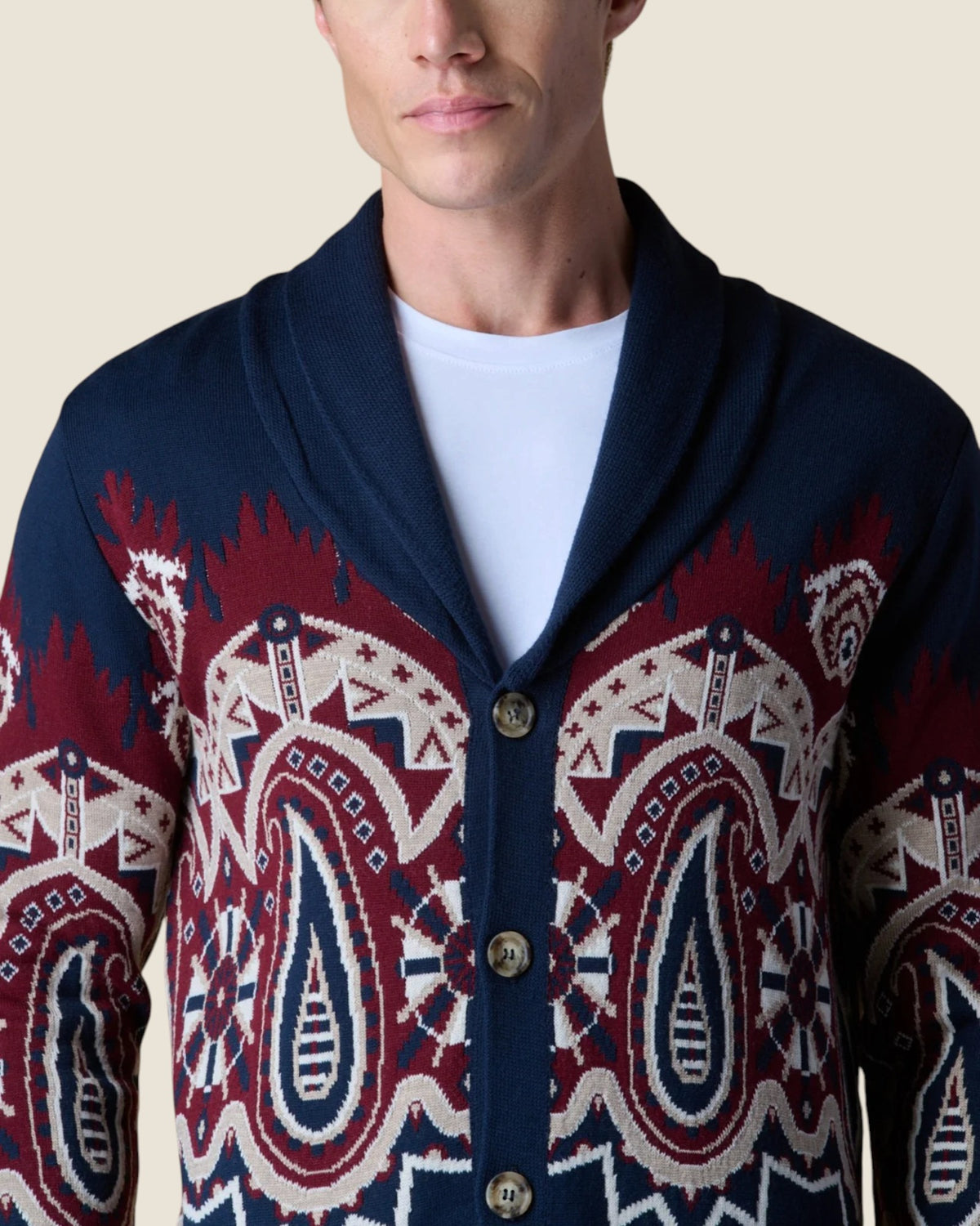 Cardigan Sciallato con intarsio Jaquard Paisley Blu (4)