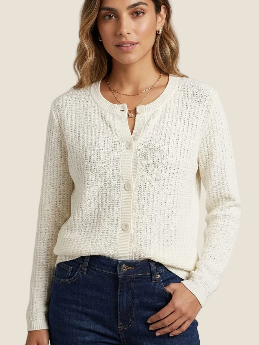 Isa B. - Cardigan Girocollo in Maglia Strutturata