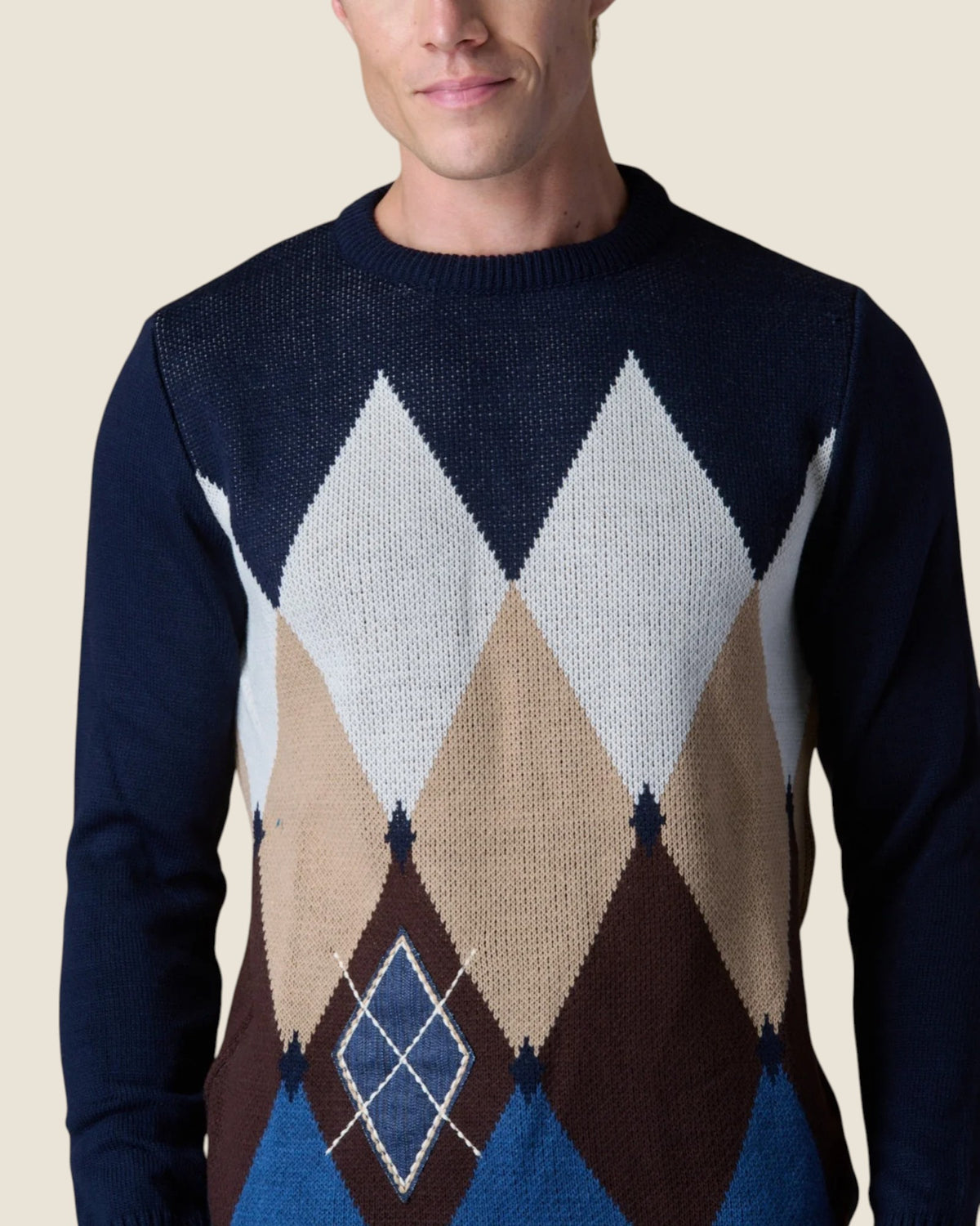 Maglione Girocollo con intarsio Rombi Blu (4)