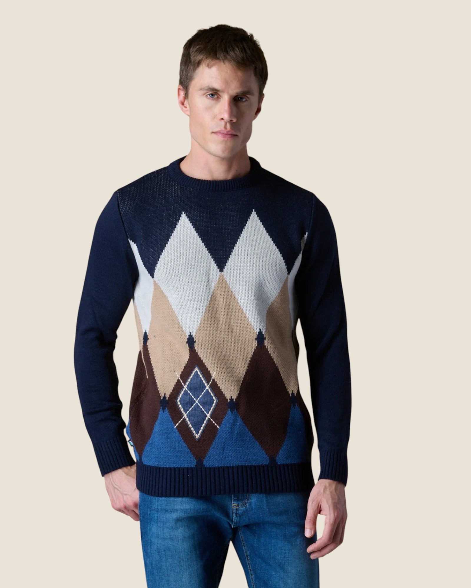 Maglione Girocollo con intarsio Rombi Blu (2)