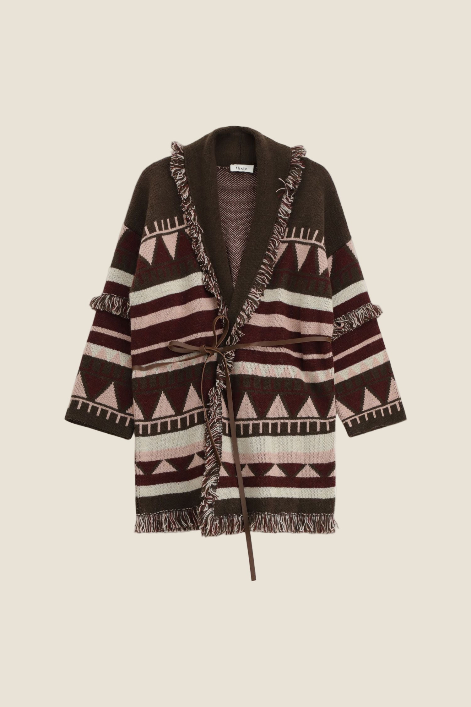 Dixie Cappotto duster con cintura e frange decorative