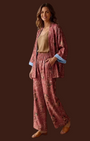Madison Shop Dafne kimono and palazzo pant set in dusty rose botanical print with light blue contrast lining