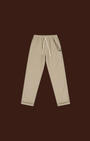 Madison Shop Over/D relaxed fit chino pants in beige cotton blend with elastic drawstring waist and chain detail.