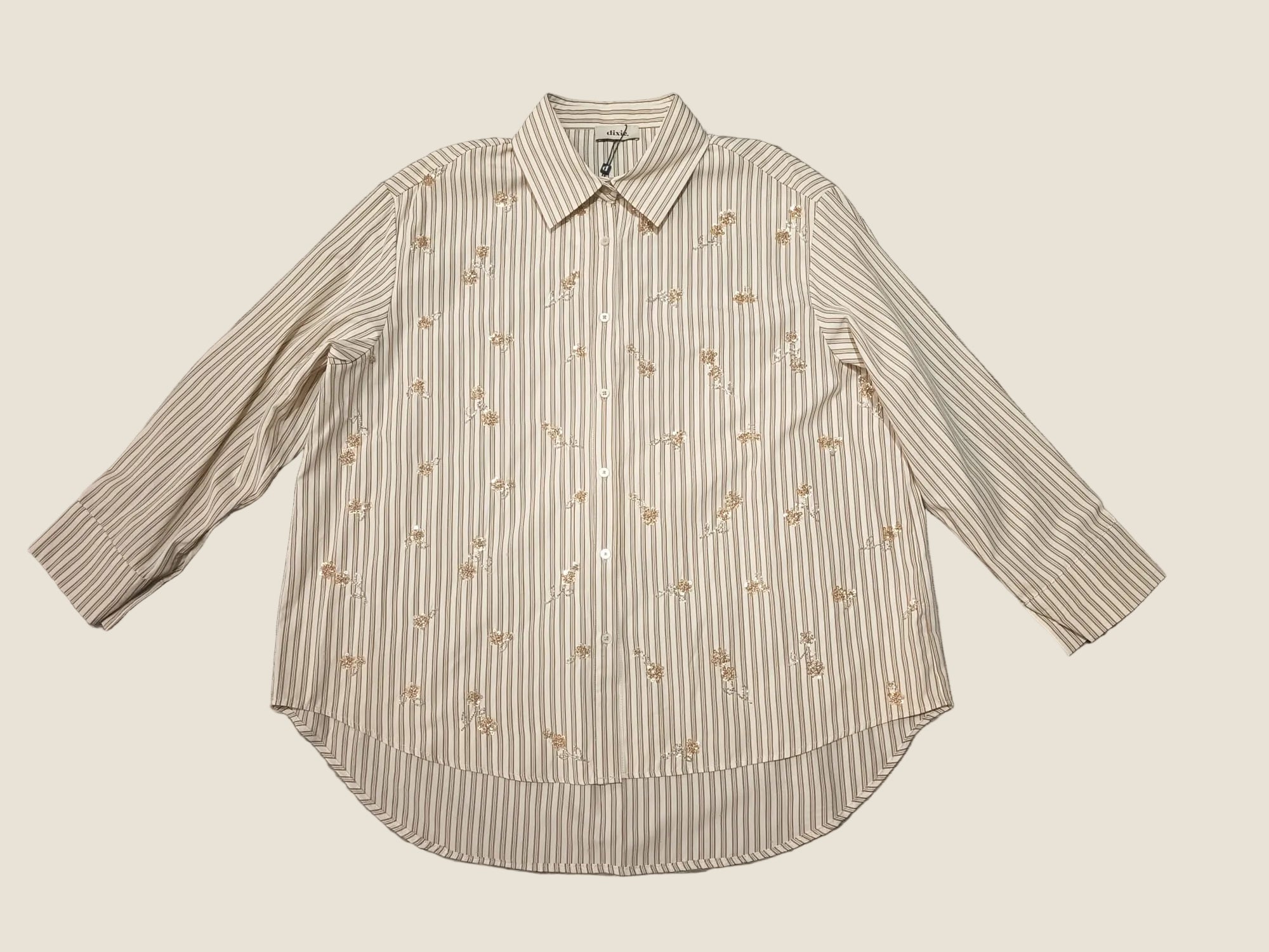 Dixie Camicia Oversize a Righe con Ricami Floreali