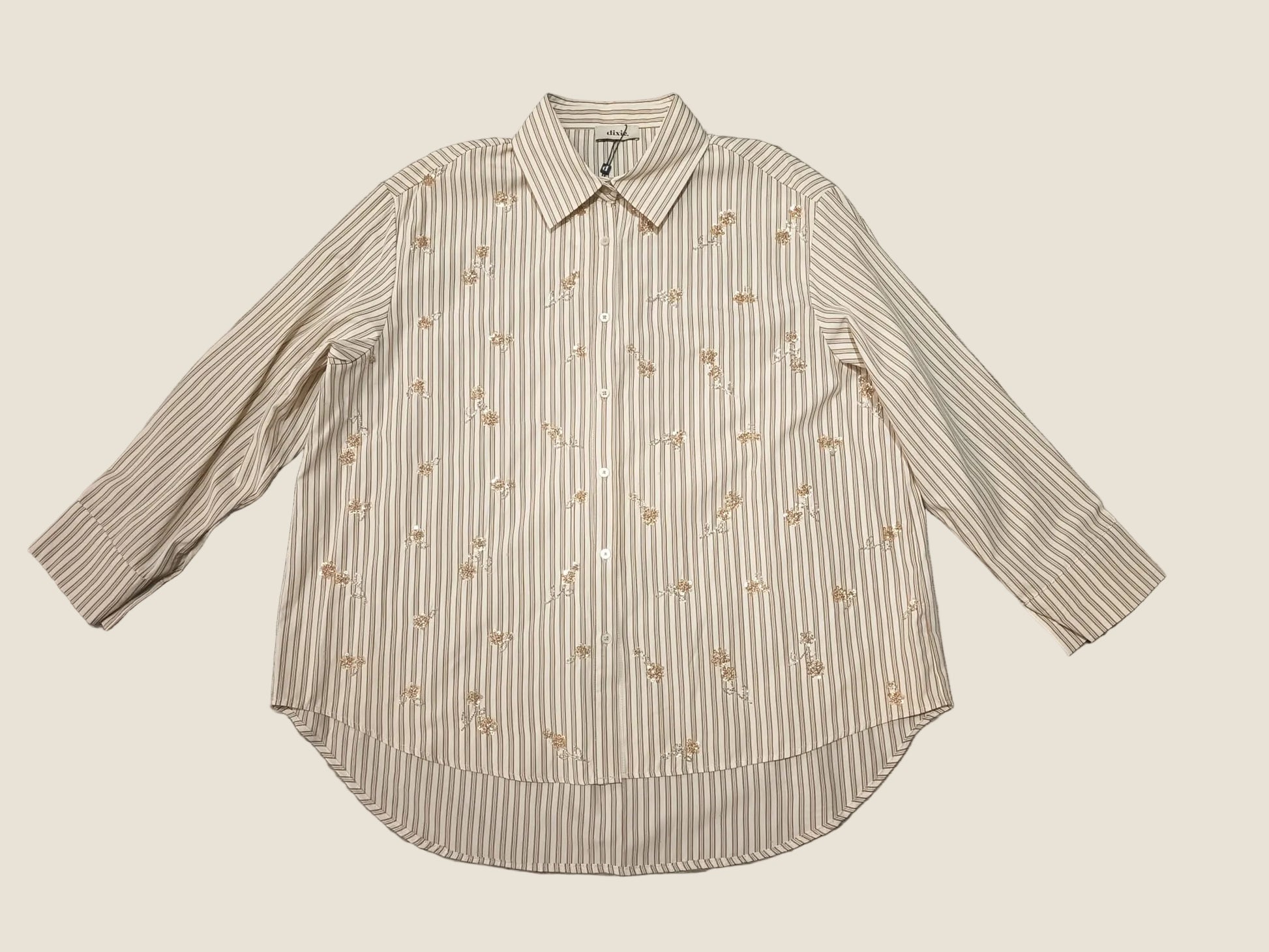 Dixie Camicia Oversize a Righe con Ricami Floreali