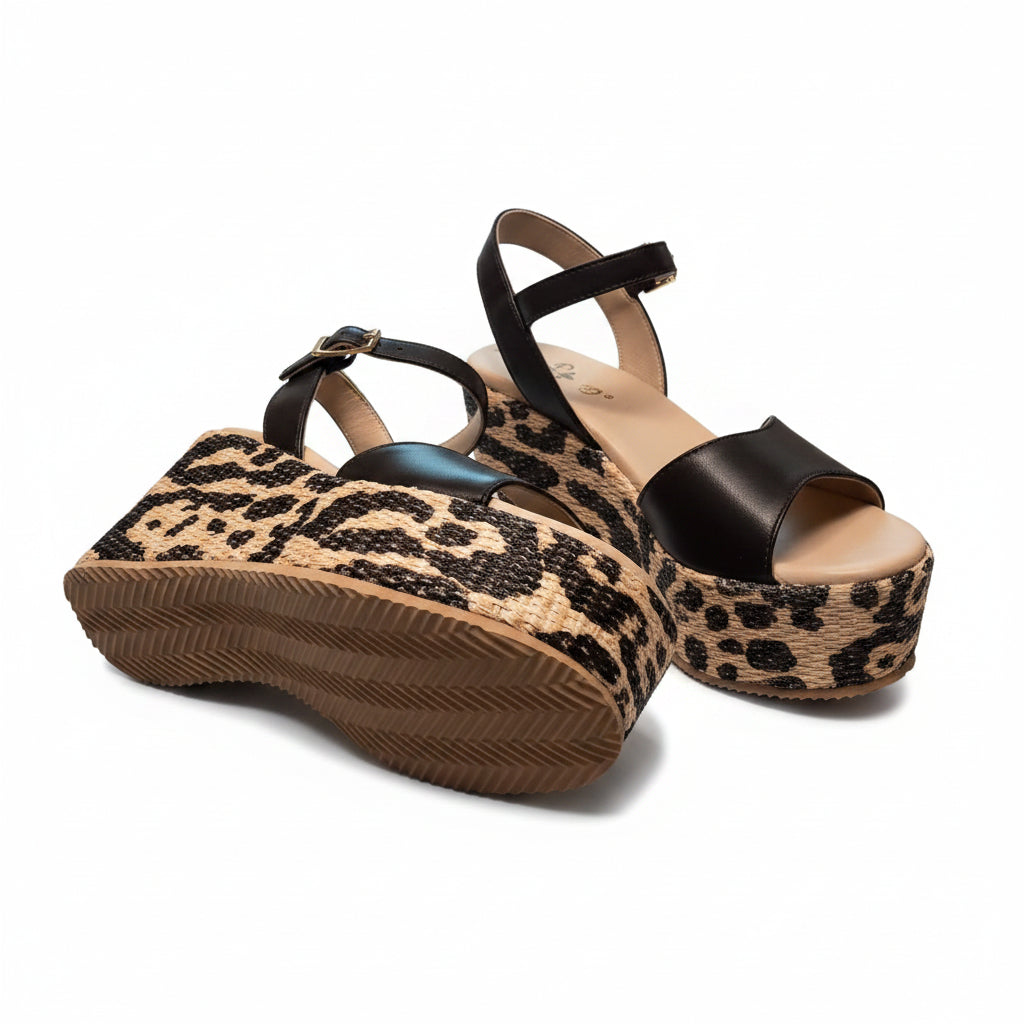 Helena Backer - Sandalo Zeppa con Dettaglio Animalier