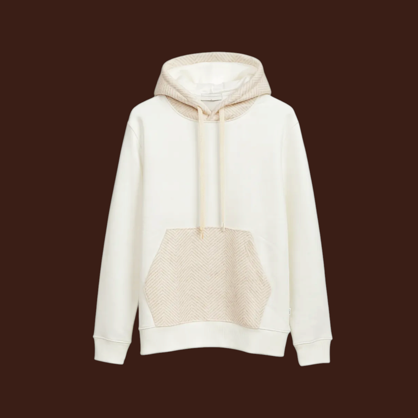 Felpa con cappuccio Madison Shop color crema in misto cotone con tasca a marsupio e dettagli a spina di pesce