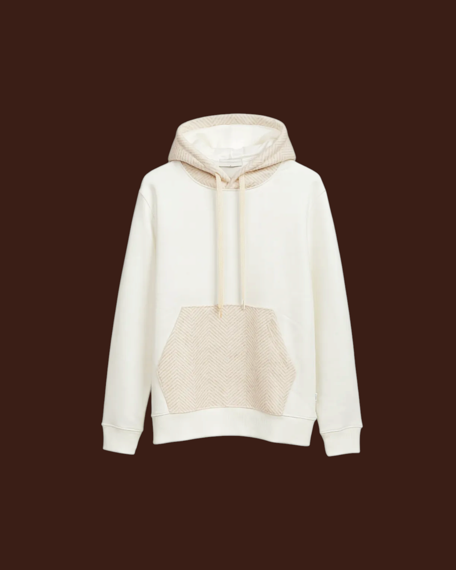 Felpa con cappuccio Madison Shop color crema in misto cotone con tasca a marsupio e dettagli a spina di pesce