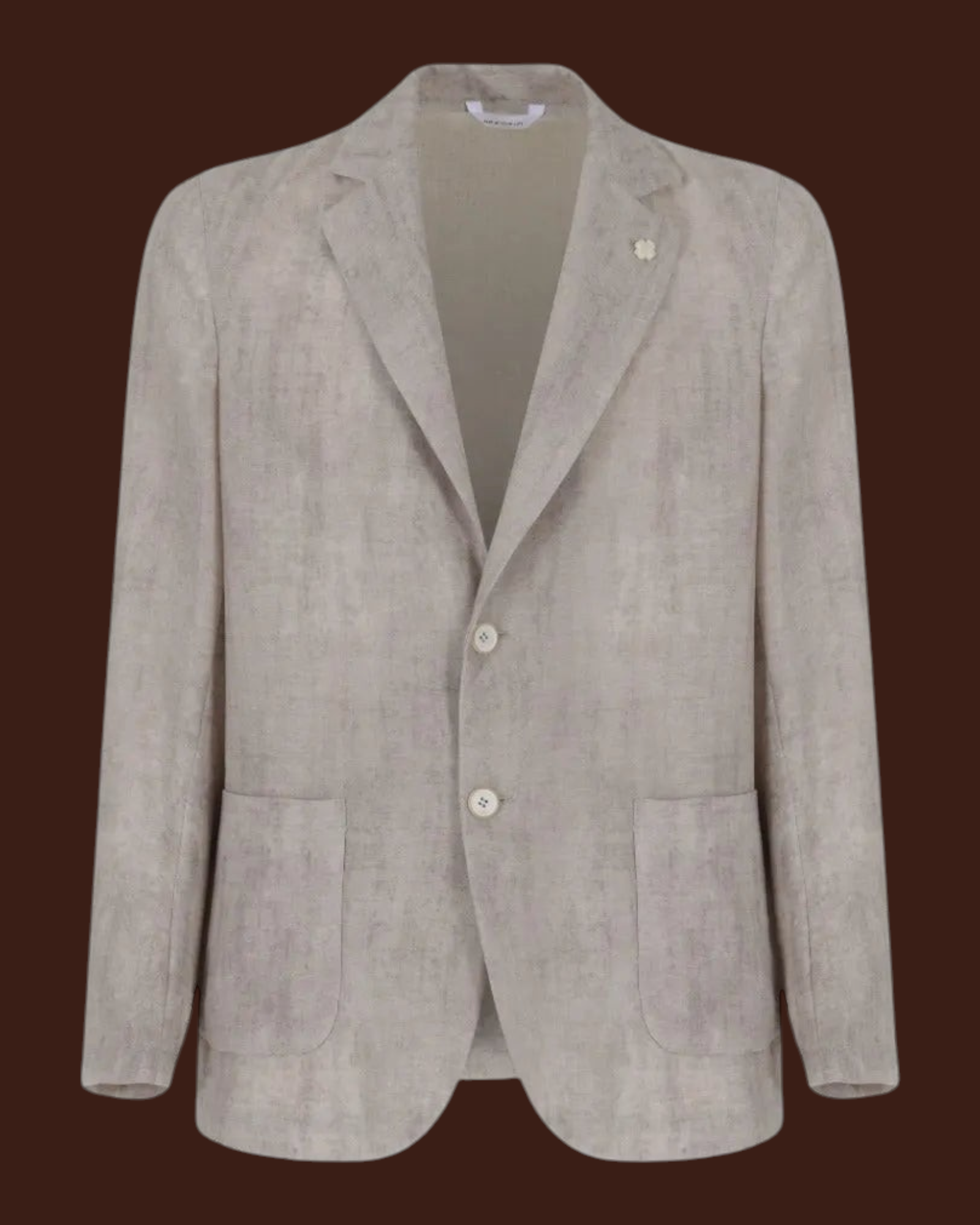 Madison Shop beige single-breasted blazer in textured polyester with peak lapels and two front patch pockets.