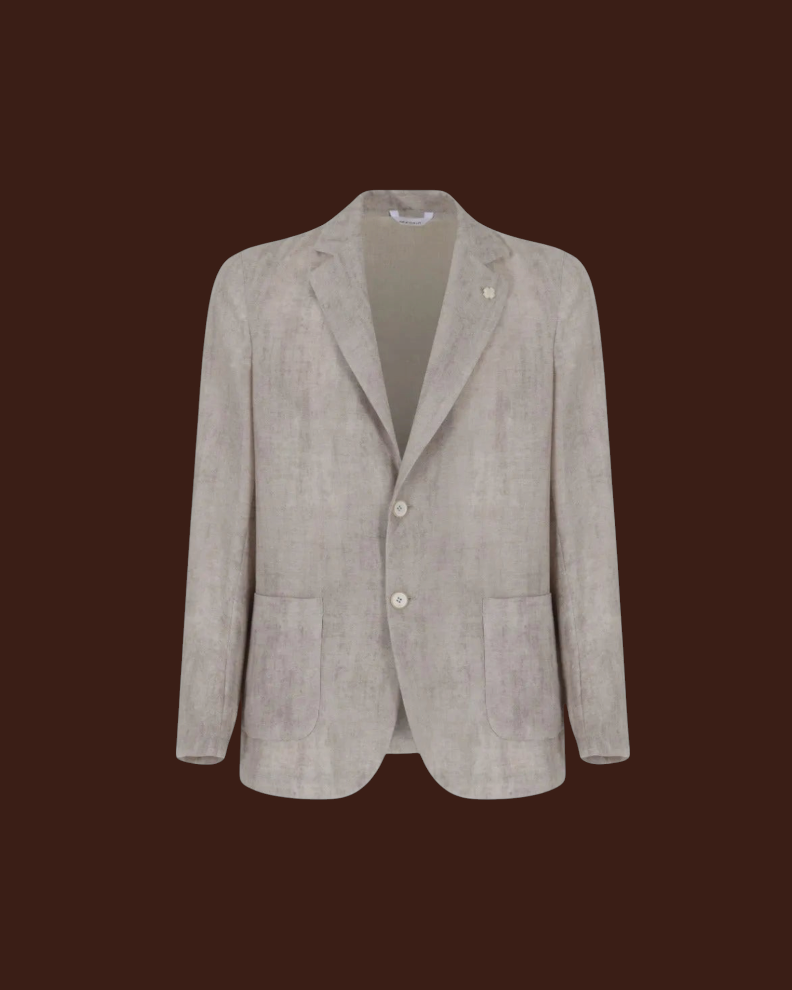 Madison Shop beige single-breasted blazer in textured polyester with peak lapels and two front patch pockets.
