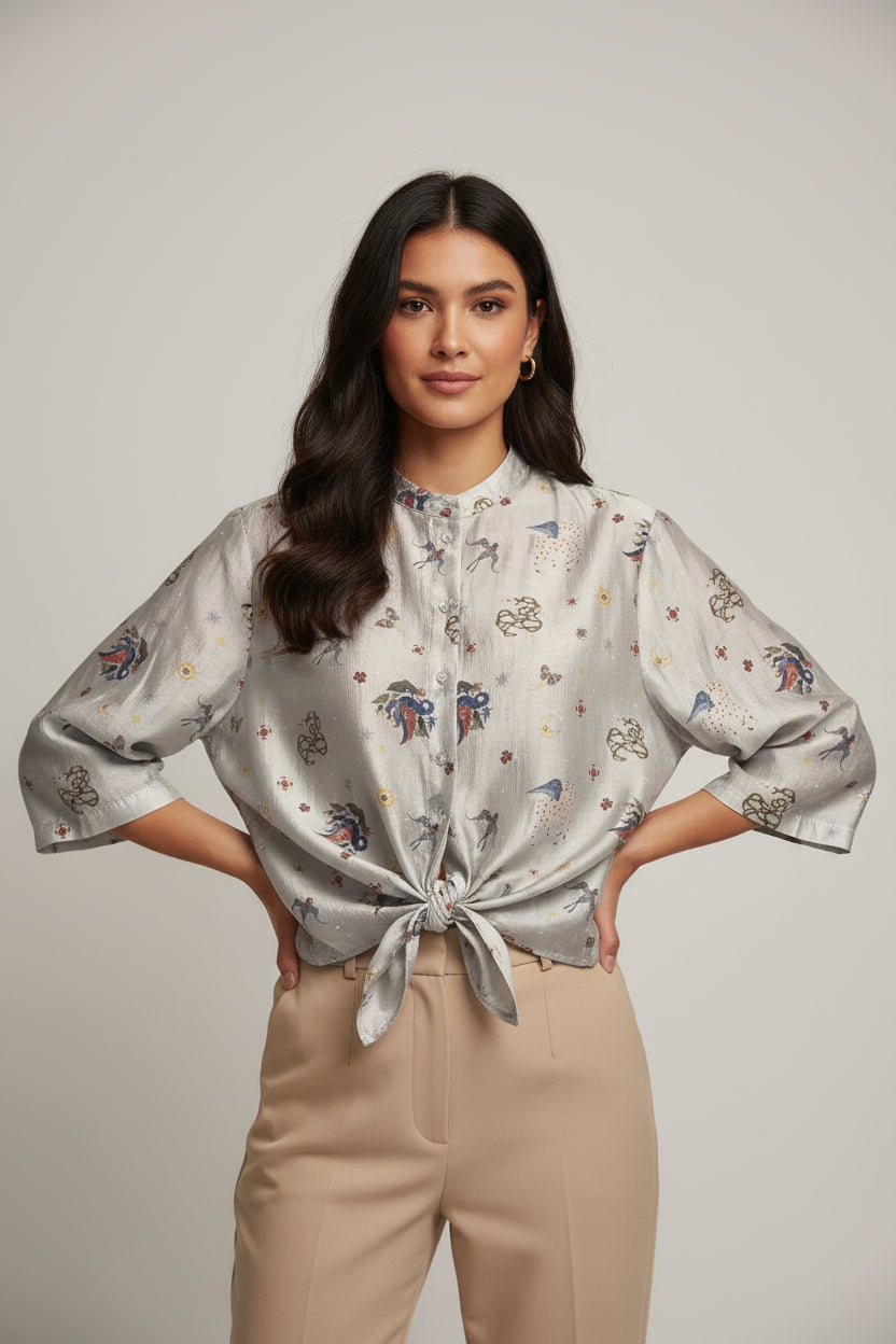 Dixie - Camicia con Stampa Fantastica e Nodo Frontale