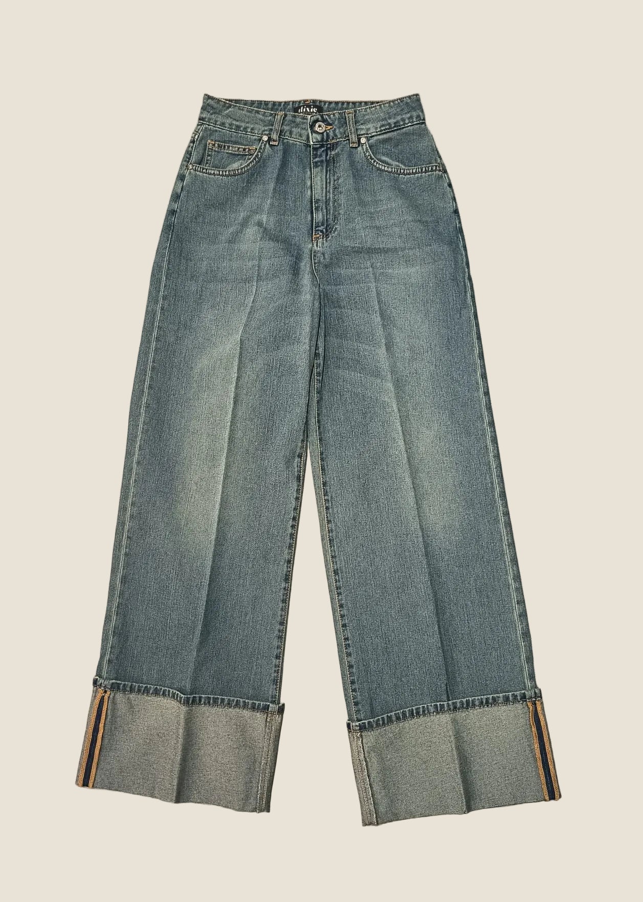 Dixie Jeans Wide Leg a Vita Alta con Maxi Risvolto