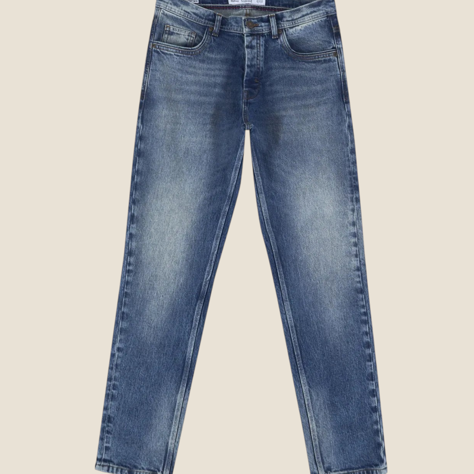 Jeans Madison Shop Over/D Luis in denim di cotone blu con lavaggio medio e gamba dritta a cinque tasche