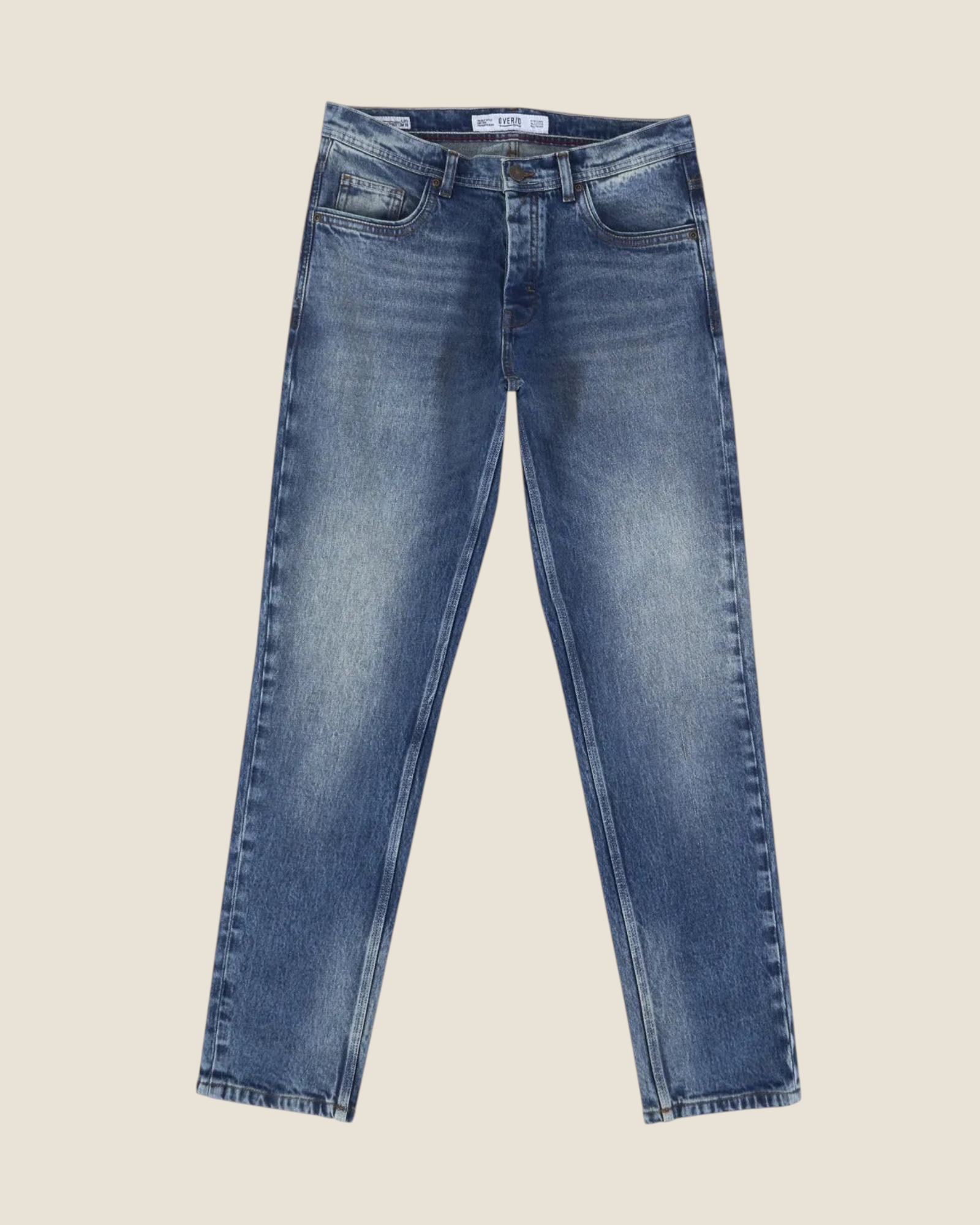 Jeans Madison Shop Over/D Luis in denim di cotone blu con lavaggio medio e gamba dritta a cinque tasche